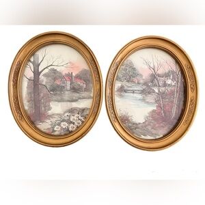 HOMCO 11" OVAL FRAMES Wall Plaques AMERICAN HARVEST LOT of 2 Home Interiors